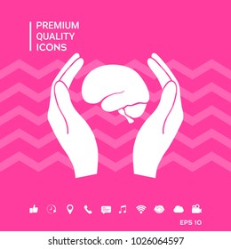 Hands holding brain - protection icon