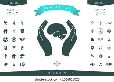 Hands holding brain - protection icon