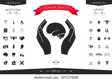 Hands holding brain - protection icon