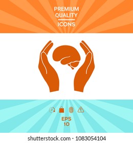 Hands holding brain - protection icon
