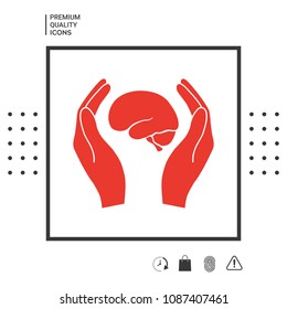 Hands holding brain - protection icon