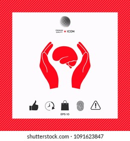 Hands holding brain - protection icon