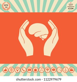 Hands holding brain - protection icon