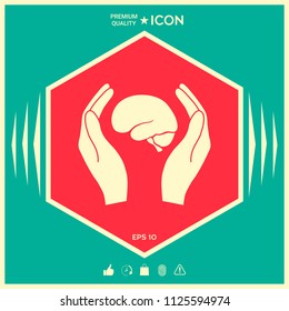 Hands holding brain - protection icon