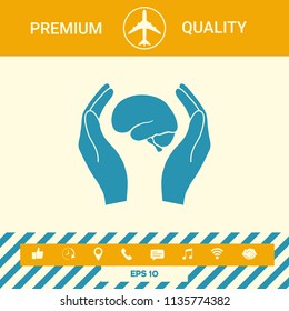 Hands holding brain - protection icon