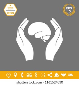 Hands holding brain - protection icon