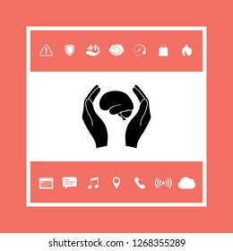 Hands holding brain - protection icon. Graphic elements for your design