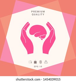 Hands holding brain - protection icon. Graphic elements for your design