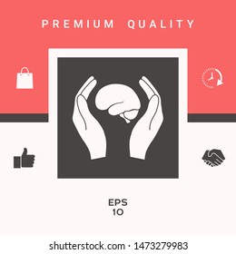 Hands holding brain - protection icon. Graphic elements for your design
