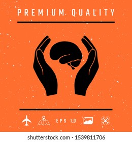 Hands holding brain - protection icon. Graphic elements for your design