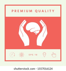 Hands holding brain - protection icon. Graphic elements for your design