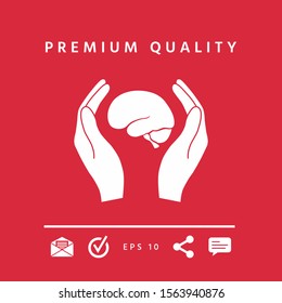 Hands holding brain - protection icon. Graphic elements for your design