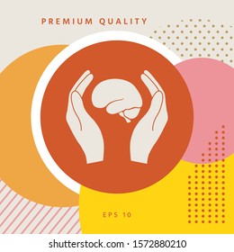 Hands holding brain - protection icon. Graphic elements for your design
