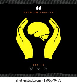 Hands holding brain - protection icon. Graphic elements for your design