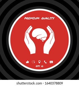 Hands holding brain - protection icon. Graphic elements for your design