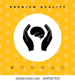 Hands holding brain - protection icon. Graphic elements for your design
