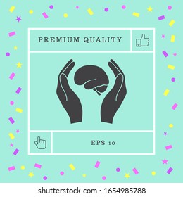 Hands holding brain - protection icon. Graphic elements for your design