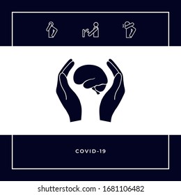 Hands holding brain - protection icon. Graphic elements for your design