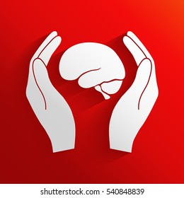 Hands holding brain - protection icon