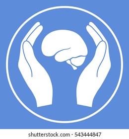 Hands holding brain - protection icon