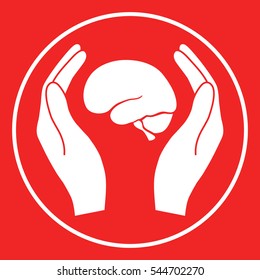 Hands holding brain - protection icon