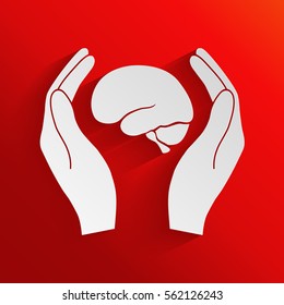 Hands holding brain - protection icon