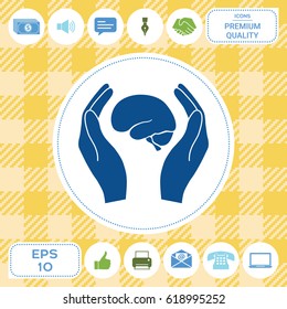 Hands holding brain - protection icon