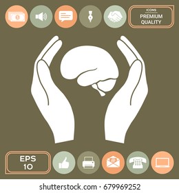Hands holding brain - protection icon