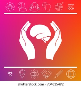 Hands holding brain - protection icon