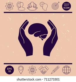Hands holding brain - protection icon