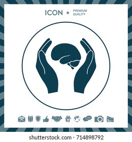 Hands holding brain - protection icon