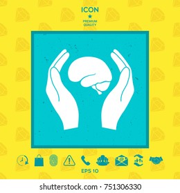 Hands holding brain - protection icon