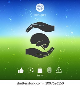 Hands holding brain - protection symbol