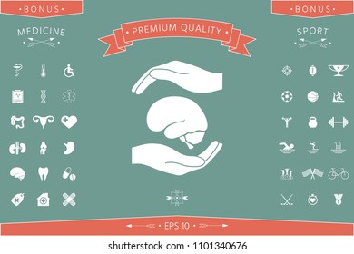 Hands holding brain - protection symbol