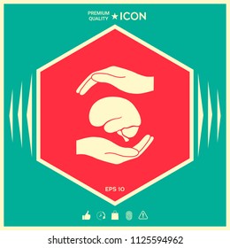 Hands holding brain - protection symbol