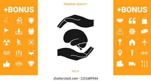 Hands holding brain - protection symbol