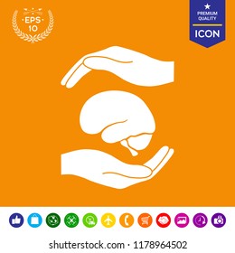 Hands holding brain - protection symbol