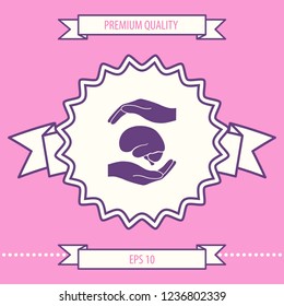 Hands holding brain - protection symbol. Graphic elements for your design