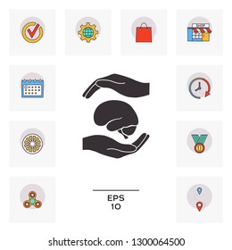 Hands holding brain - protection symbol. Graphic elements for your design