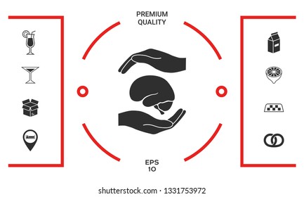 Hands holding brain - protection symbol. Graphic elements for your design