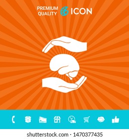 Hands holding brain - protection symbol. Graphic elements for your design