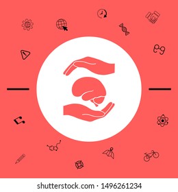 Hands holding brain - protection symbol. Graphic elements for your design