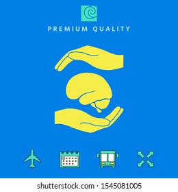 Hands holding brain - protection symbol. Graphic elements for your design