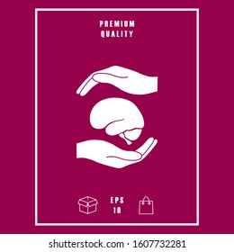 Hands holding brain - protection symbol. Graphic elements for your design