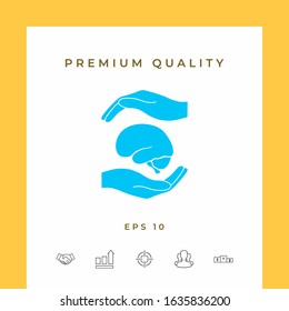 Hands holding brain - protection symbol. Graphic elements for your design
