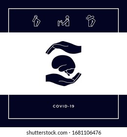 Hands holding brain - protection symbol. Graphic elements for your design