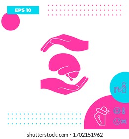 Hands holding brain - protection symbol. Graphic elements for your design