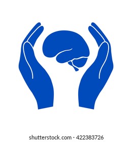 Hands holding brain - protection symbol.