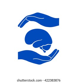 Hands holding brain - protection symbol.