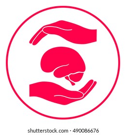 Hands holding brain - protection symbol